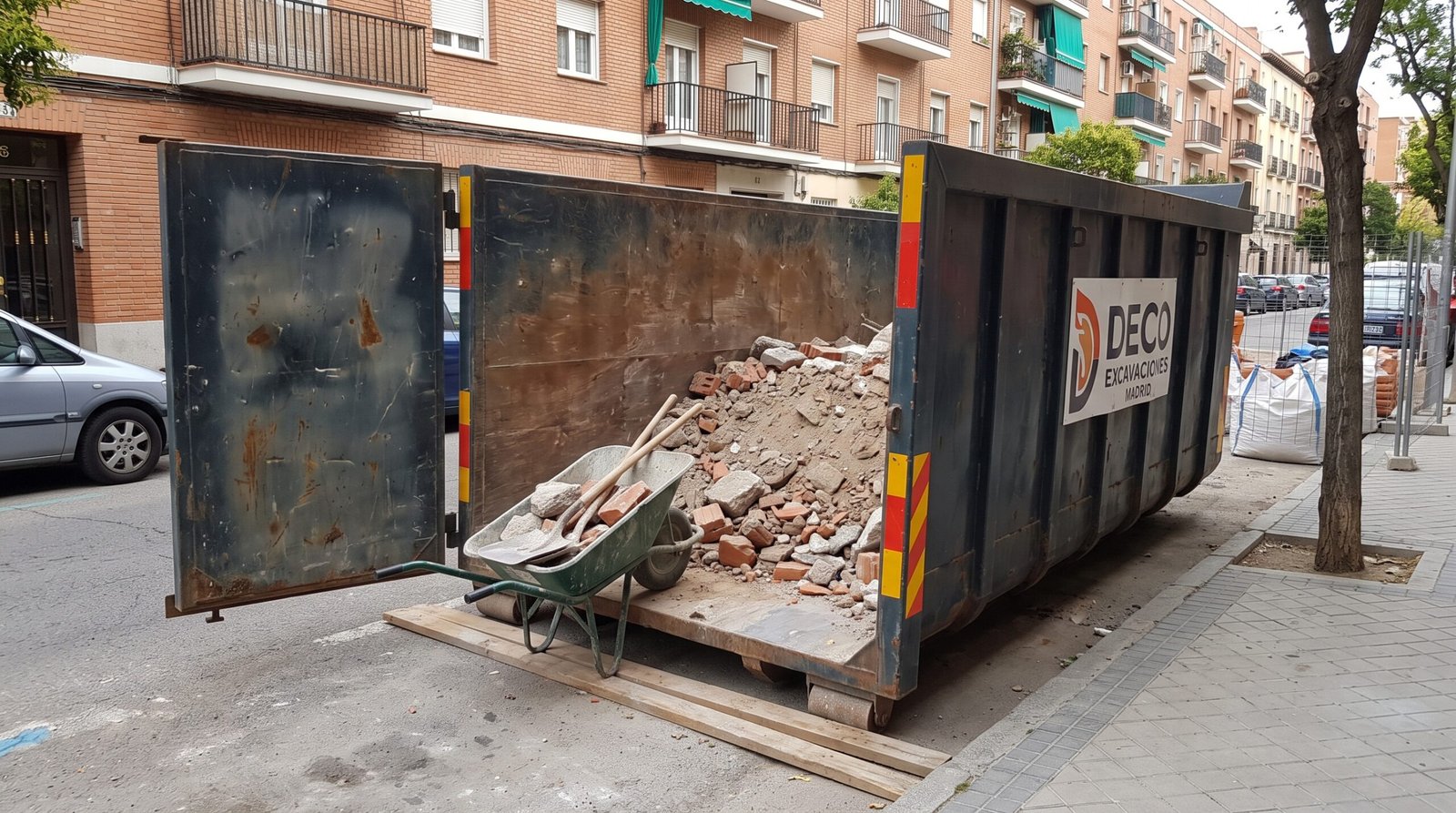 Contenedor de obra con portalón en Getafe