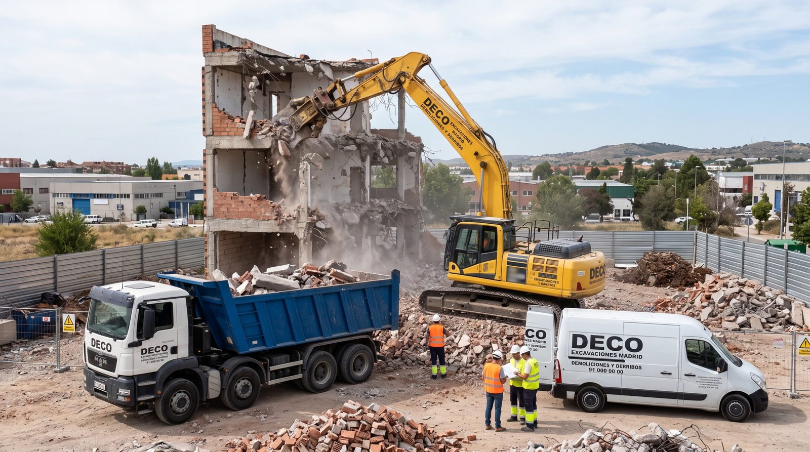 Empresa de demoliciones y derribos en Pinto — Deco Excavaciones ejecutando derribo técnico en Polígono Industrial Las Arenas en Pinto